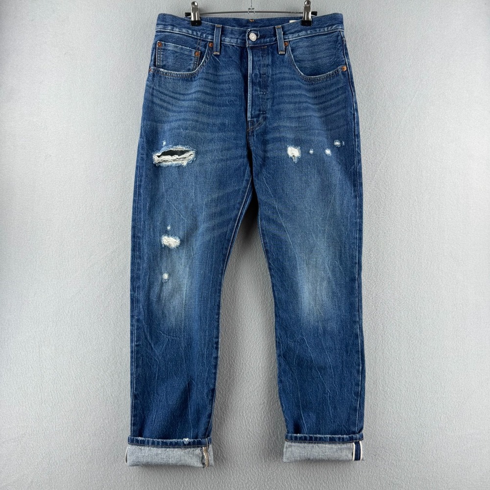 Levis Jeans Womens 30x30 501 Original Fit Redline Selvedge Straight Leg Distress